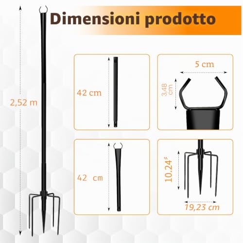 String Light Poles, 2.5m Outdoor Steel Lighting Pole, Sturdy Light Pole with Fork, Adjustable Metal Poles for Outdoor Patio, Yard, Deck, Garden, Party, Wedding (Metal Black)