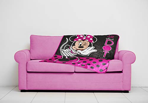 Disney Minnie Mouse Dots are The New Black Raschel Throw Blanket - Measures 43.5 x 55 inches, Kids Bedding - Fade Resistant Super Soft - (Official Disney Product)