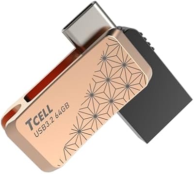 TCELL 64GB USB 3.2 Type-C OTG Dual Flash Drive Gold Zinc Alloy PC Phone iMac