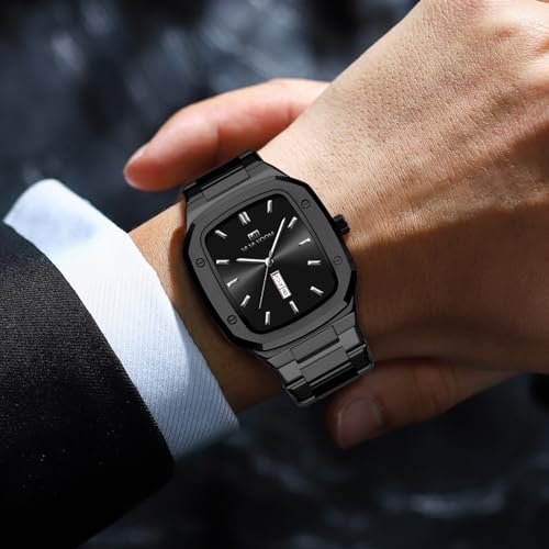Cuadrado Reloj de Pulsera para Hombre de Acero Inoxidable con Reloj Hombre De Cuarzo Impermeable