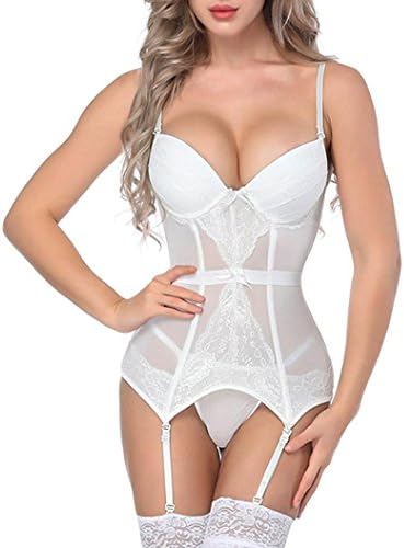 Women's Sexy Plus Size Overbust Bustier Corset Waist Cincher Girdle Set with Garter Belt