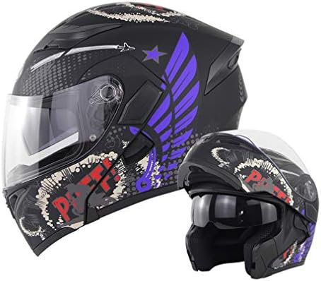 モトクロスフルヘルメット モジュラーアンチコリジョンヘルメット 自転車 スクーター クルーザー モペット チョッパーヘルメット ダブルサンバイザー Dot認証 紫色 L Pasadenahc Com