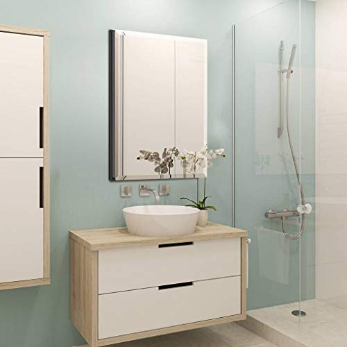 B&C 20"x26"Aluminum Medicine Cabinet with Mirror|Color Black|Bathroom Mirror Cabinet with Adjustable Glass Shelves|Storage Cabinet for Bathroom Recessed or Surface Mounting - Thumbnail 3