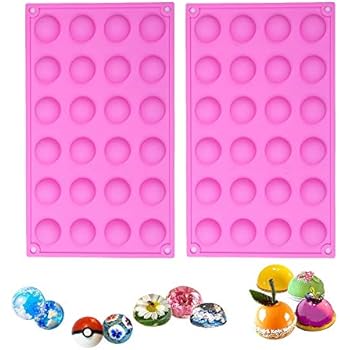 BAKER DEPOT Semicircle Silicone Mold for Chocolate Ice cube Jelly Pudding 24 Holes Dia: 0.95inch, Set of 2