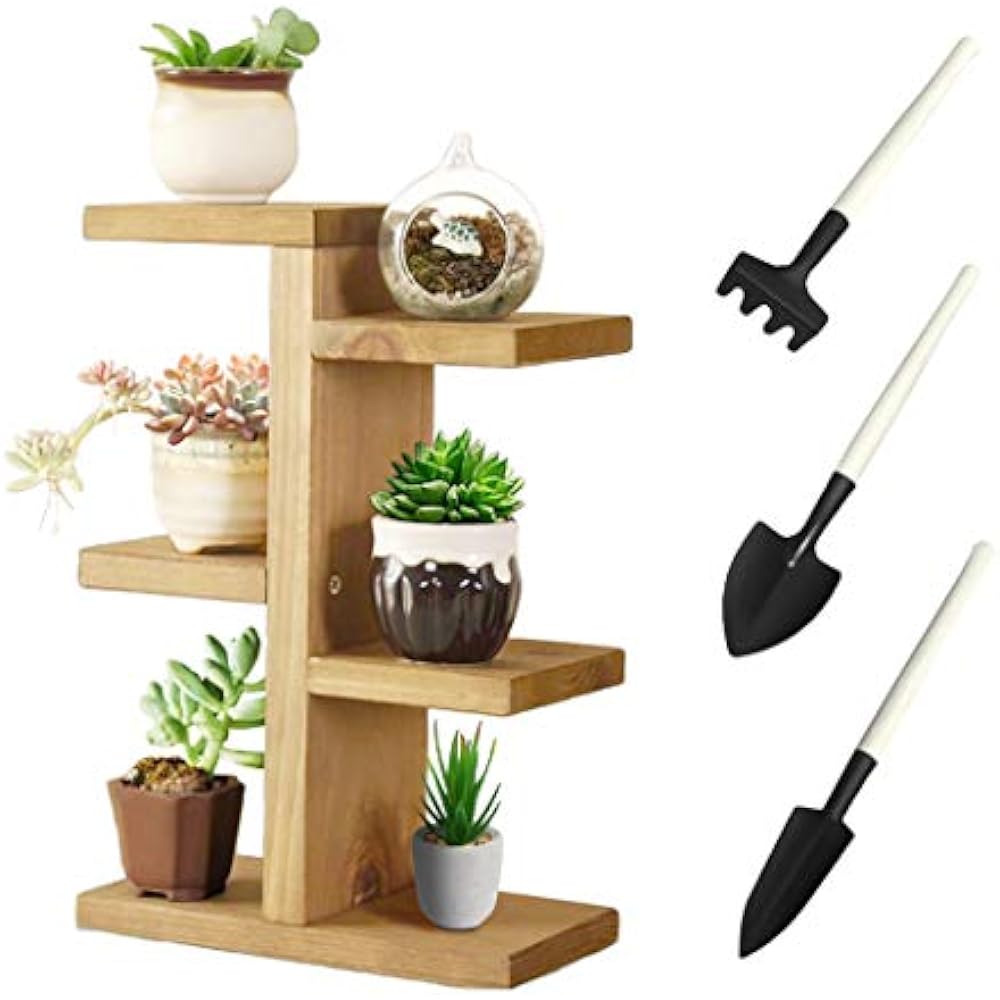 Small Plant Stand, Wood For Succulent Tabletop Window Flower Garden