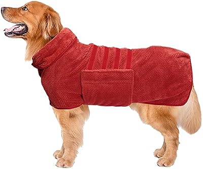 Geyecete Dog Drying Coat Bathrobe Pineapple Grid Red M