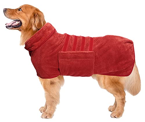 Geyecete Dog Drying Coat-Bathrobe Towel - Fast Drying Super Absorbent - Pineapple Grid - Red - M