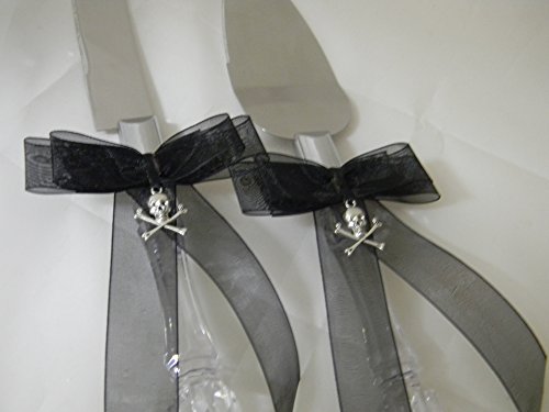 Wedding reception Gothic Cake Knife & Server Goth Biker Skull Bones Black