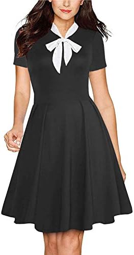 Fantaist Women's Bow Tie Neck A Line Swing Flared Skater Cocktail Party Dress
