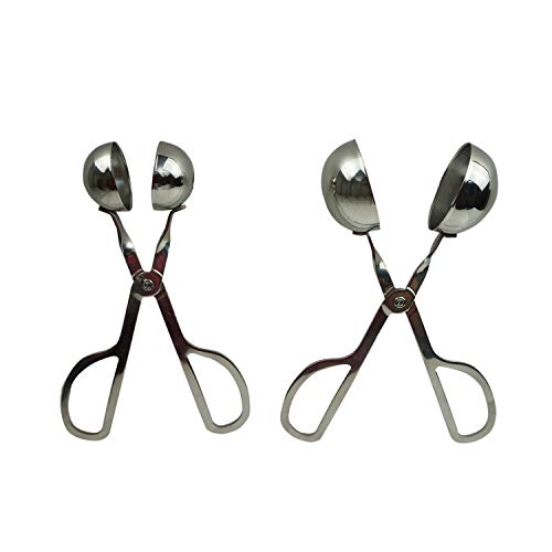Proshopping 2 Set Stainless Steel Meat Baller, Non-Stick Meatball Scoop Maker, Cake Pop Baller, Cookie Dough Tongs - for Meatball, Cake, Ice Cream, Melon Fruits (Small Size 1.38" + Large Size 1.85") - Thumbnail 4