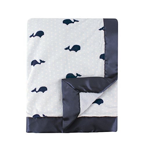Hudson Baby Unisex Baby Plush Blanket with Satin Binding, Whale, One