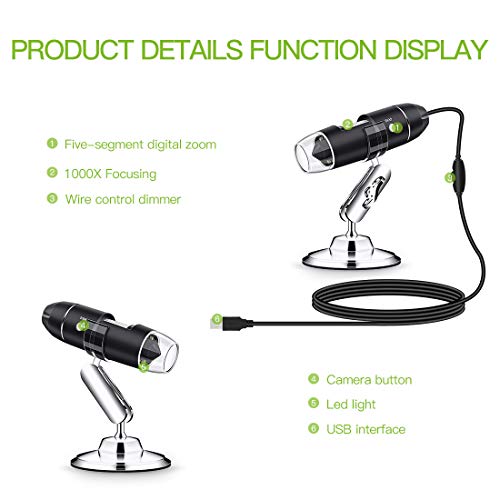 USB Microscope, KinCam 1080P Digital Microscope Up to 1000X Zoom 1080P 2.0 MP with 8 Adjustable LED Lights and 3-in-1 Micro USB/Type-C/USB, Compatible with Windows 7 8 10, Mac and Android - Thumbnail 5