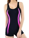 Audoc Women's Slimming One Piece Swimsuits Boyleg Sports Swimwear Tankini Size S US