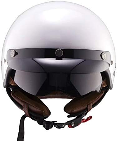 GWM Motorcycle helmet half helmet double lens winter retro helmet men and women helmet four seasons universal black (without bubble mirror) (Color : White, Size : L)