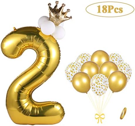 AULE Gold 2 Balloon Number Party Decoration Set - 40 Inch Large Mylar Balloons Numbers for Birthday Party - Anniversary Party Supplies