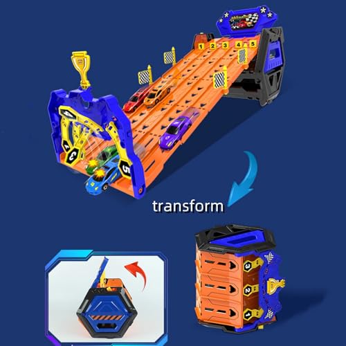 AM ANNA Toddler Toys for 3 4 5 6 Years Old Boys Birthday Gift, Portable Race Track Truck Toy Car with 5 Race Cars & 5 Tracks Transport, Best Gift Carrier Truck Vehicles Toys Set for Kids,Truck Car