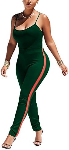 LightlyKiss Women's 2 Pieces Spaghetti Strap Sexy Low-Cut Solid Color Long Pants Juniors Jumpsuits Rompers Green