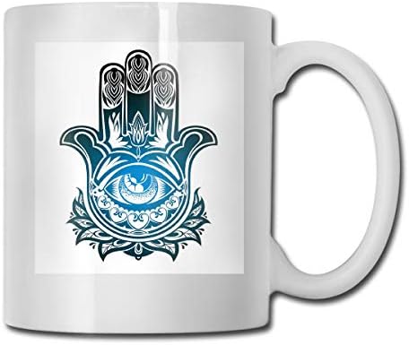 Funny Ceramic Novelty Coffee Mug 11oz,Evil Eye Inside The Hand of Fatima Spiritual Esoteric Protection Ancient Icon,Unisex Who Tea Mugs Coffee Cups,Suitable for Office and Home