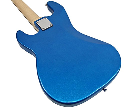 Stedman Beginner Series Bass Guitar Bundle with 15-Watt Amp, Gig Bag, Instrument Cable, Strap, Strings, Picks, and Polishing Cloth - Metallic Blue