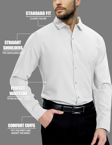 URRU WRINKLE FREE DRESS SHIRTS FOR MEN LONG SLEEVE REGULAR FIT CASUAL SPRING BUTTON DOWN SHIRTS (GREY,SMALL)