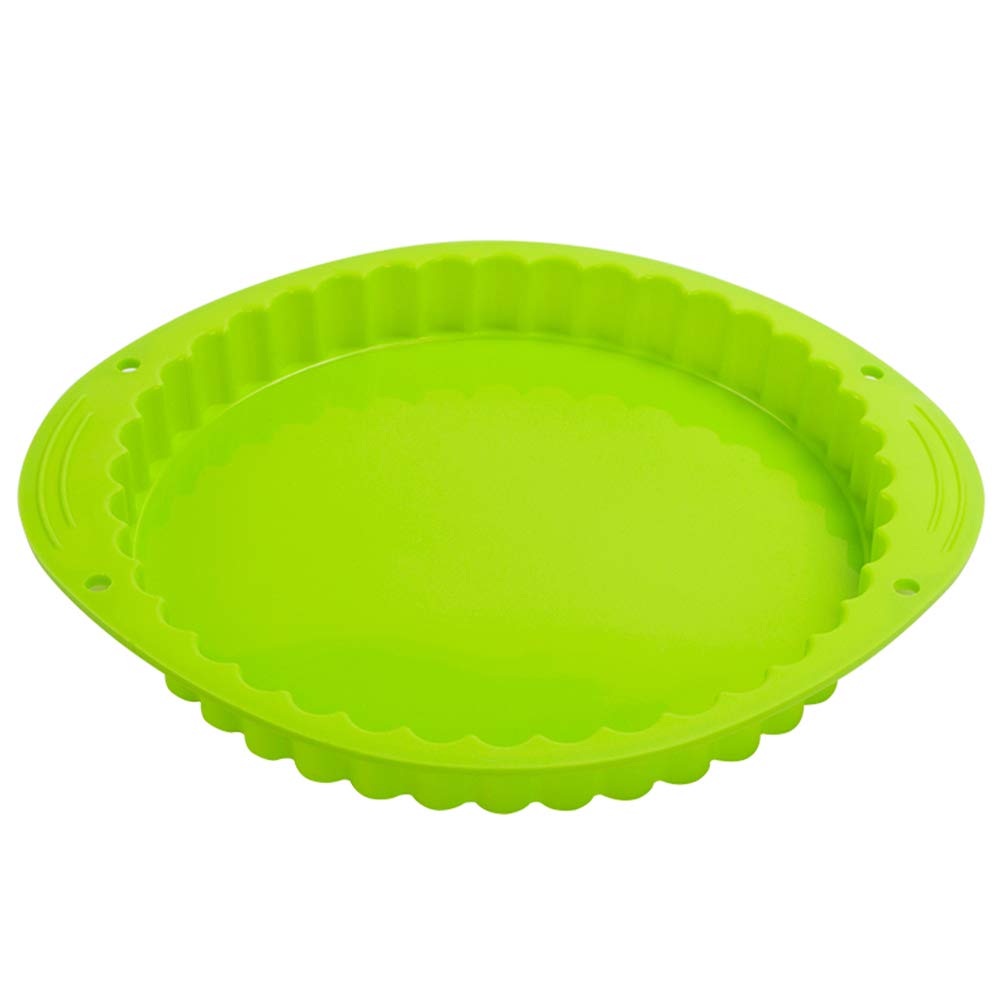 webake Pie Dish Silicone Quiche Tin 9.5 Inch 24 CM Round Fluted Quiche Dishes Fluted Flan Pan Baking Mould Tart Tins for Cakes Bread Pie Pancakes Pizza - Green