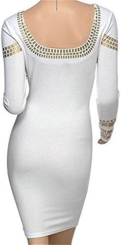 KEBINAI Women Cut out Long Sleeves Kim Egypt Gold Foil Print Cocktail Dress WhiteXX-Large