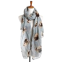 Sannea Womens Cute Pug Printed Slik Scarf Fashion Grey Scarves Wrap for Girls