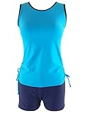 Zando Sporty Printing Tankini with Boyshort Two Piece Retro Swimsuit Beachwear Tank Top Bathing Suit for Women Teen