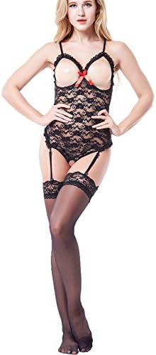 Amkylin Luxury Women's Sexy Lingerie Teddy with Open Cup Bra and Garter Belts