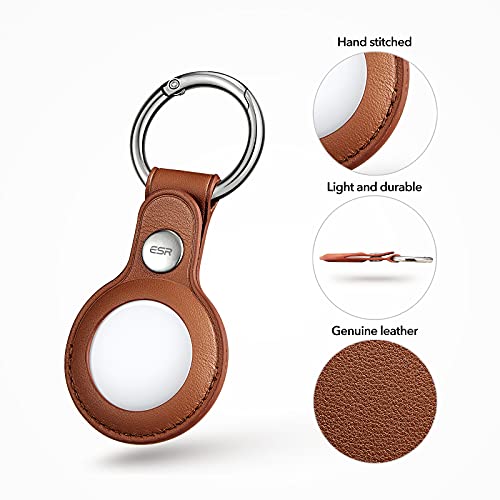 ESR Tag Keychain, Leather Case Compatible with AirTag (2021), 2 Pack, Genuine Leather Tag Holder, Portable Protective Cover, Keeps Signal Strong, Black/Brown