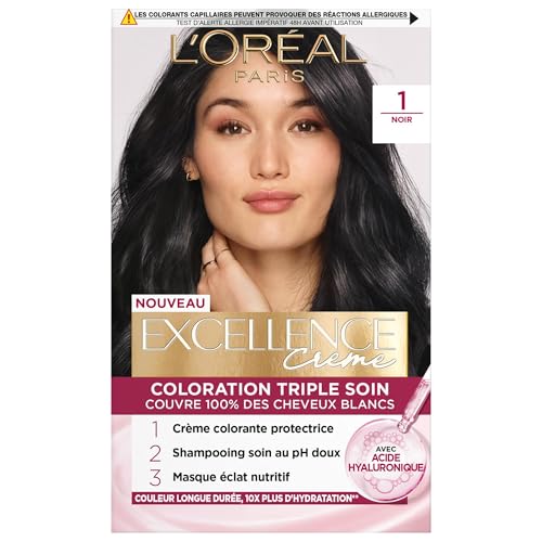 LOreal Paris - Excellence cream – permanent hair color, triple care, 100% coverage, white hair – nuance 1 black