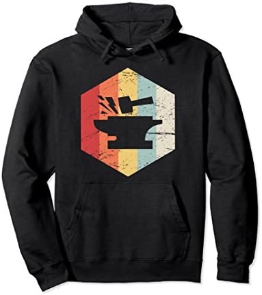 Unisex Retro Vintage Hammer &amp; Anvil Blacksmith Hoodie Large Black