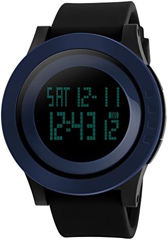 Minimalist Fashion Digital LED Waterproof Sport Couple Watch with Simple Design Big Dial for Outdoor Casual Military(Darkblueblackband)