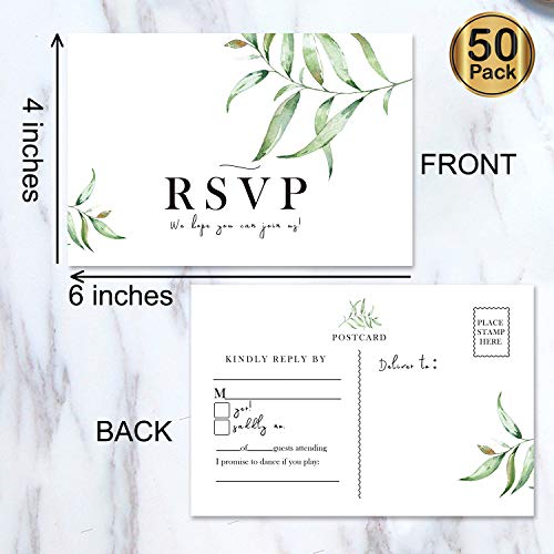 50 RSVP Postcards, Rsvp Cards for Wedding, Bridal Shower, Baby Shower, Greenery RSVP Response Cards, 4 x 6 Inches.