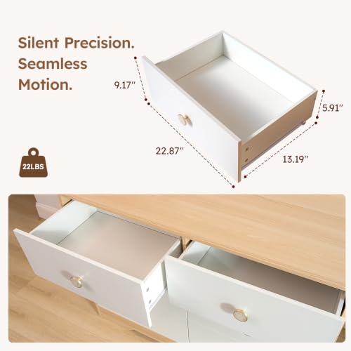 BERRY NEST Upgrade White Wood Dresser for Bedroom, 6 Drawer Dressers with Solid Wood Legs, Baby Dresser for Kids, Storage for Clothes and Baby Essentials