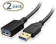 Cable Matters 2 Pack, SuperSpeed USB 3.0 Type A Male to Female Extension Cable in Black 6 Feet