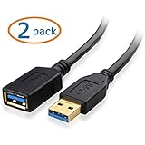 Cable Matters 2 Pack, SuperSpeed USB 3.0 Type A Male to Female Extension Cable in Black 6 Feet