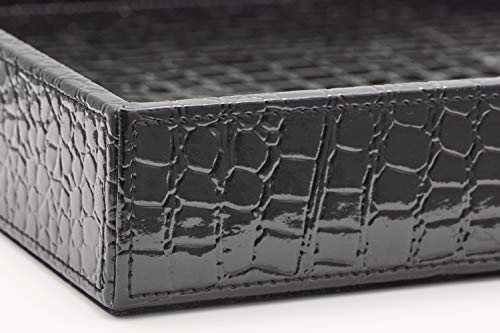 Decor Trends Glossy Extra Large Black Rectangle 18''X 14'' Croc Faux leather Decorative Ottoman Coffee Table Serving Trays With Handles For All Occasions