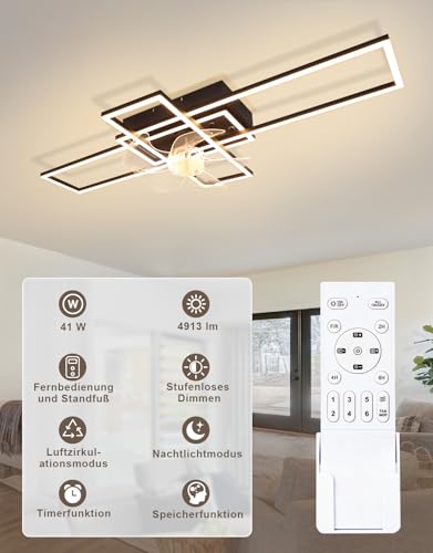Homefire Lámpara de techo moderna con ventilador de 94cm - Ventilador de techo con luz, 6 velocidades, LED, regulable, con mando a distancia y temporizador para salón, comedor y dormitorio