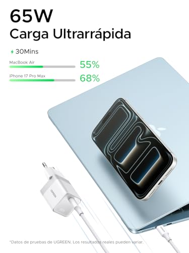 UGREEN Nexode Air 65W USB C Charger Fast Charging GAN II Power Supply with Type C Cable Compatible with MacBook Pro Air iPad iPhone 17 Air Pro MAX 16 15 14 13 Galaxy S26 25 Pixel 10 (White)