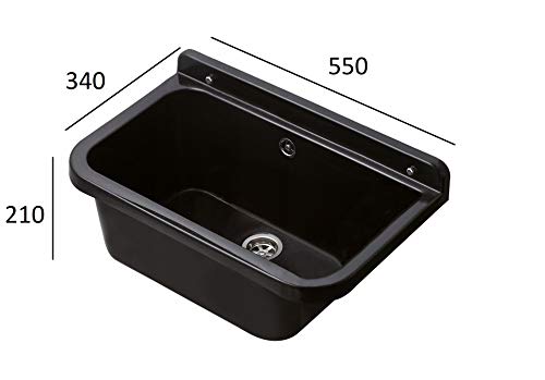 VBChome Ausgussbecken 55 x 34 x 21 cm Schwarz Spülbecken Waschtrog mit Überlauf Waschbecken für Gewerbe Waschraum Garten… – Bild 3