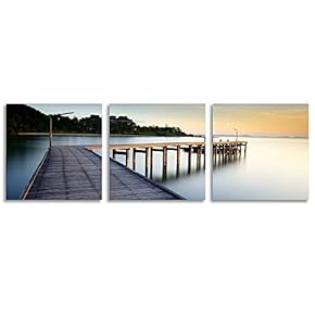 Canvas Wall Art Abstract Bridges Beautiful Sunset Painting Artwork for Home Prints Framed - 12"x12"x3 Panels