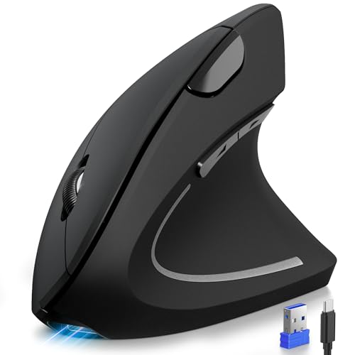 TECKNET Rechargeable Wireless Vertical Mouse, 4800 DPI Ergonomic Silent Wireless Mouse, 6 Buttons, 2.4 GHz with USB Receiver for PC, Computer, Laptop, Mac, Black