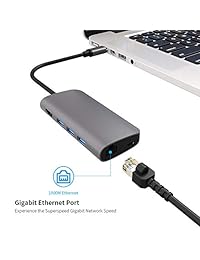 Mcscants   Adaptador USB C 8 en 1 tipo C con puerto Ethernet, salida HDMI 4K, 3 puertos USB 3.0, paso tipo C a lo largo del cable, lector de tarjetas SD y TF para MacBook Pro, Chromebook Pixel y más dispositivos tipo C
