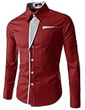 TheLees Mens Casual Long Sleeve Stripe Patched Fitted Dress Shirts