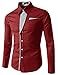 TheLees Mens Casual Long Sleeve Stripe Patched Fitted Dress Shirts