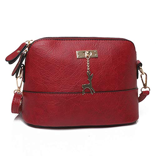 Clearance Sale! ZOMUSAR Women Fashion PU Leather Zipper Small Deer Splice Handbag Shoulder Shell Bag Shiny Crossbody Tote Bag (Hot Pink 💟) - Thumbnail 2