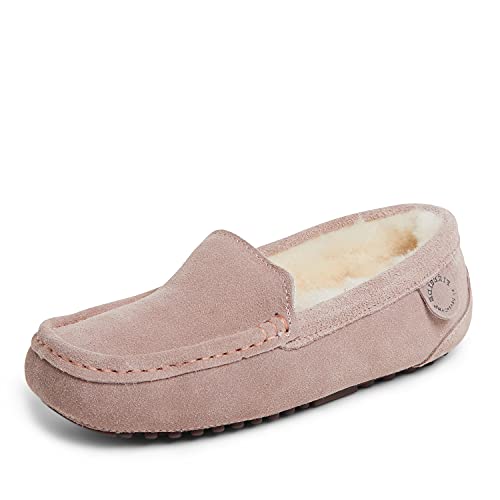Fireside By Dearfoams Women's Mel Moccasin Shearing Slipper, Memory Foam Suede Loafer, Indoor/Outdoor Slip-in House Shoes