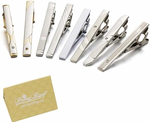PurryRing Men Formal Style 8pcs Tie Clip Set, Silver Tone &amp; Gold Tone