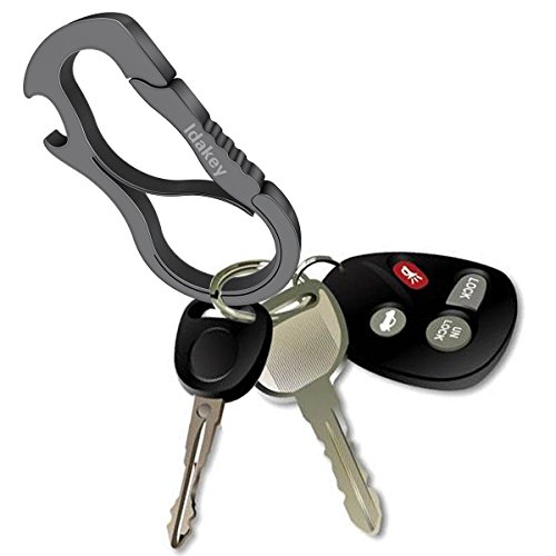 Idakekiy Full Stainless Steel Anti-lost KeyChain Carabiner Mutil Function Home Tool with Bottle Opener for Home (Black)